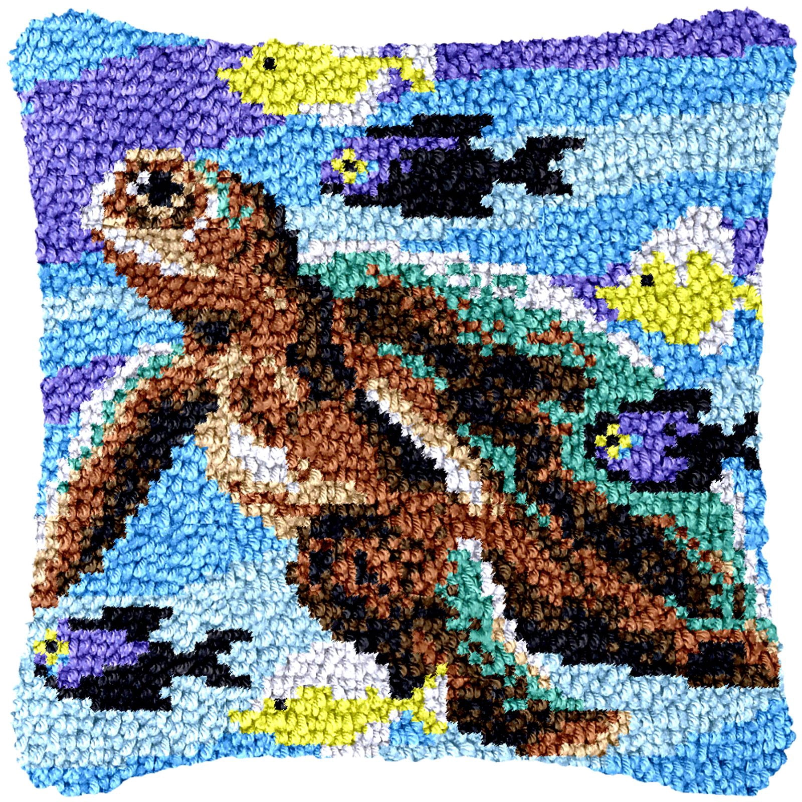 Latch Hook Kits for Adults Kids,Sea Turtle Pattern Color Printed Canvas DIY Throw Pillow Cover,Beginners Handmade Needlework Crafts Home Decoration 17x17inch
