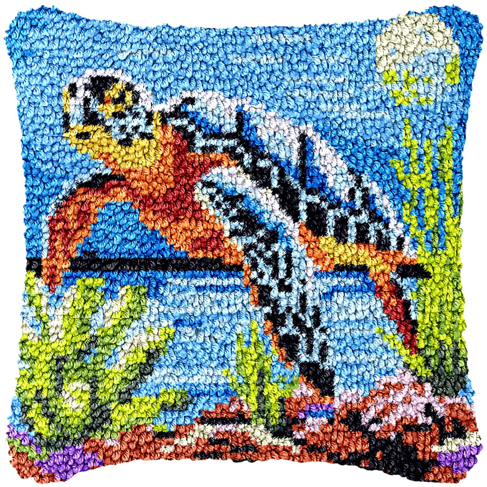 Latch Hook Kits for Adults Kids,Sea Turtle Pattern Color Printed Canvas DIY Throw Pillow Cover,Beginners Handmade Needlework Crafts Home Decoration 17x17inch
