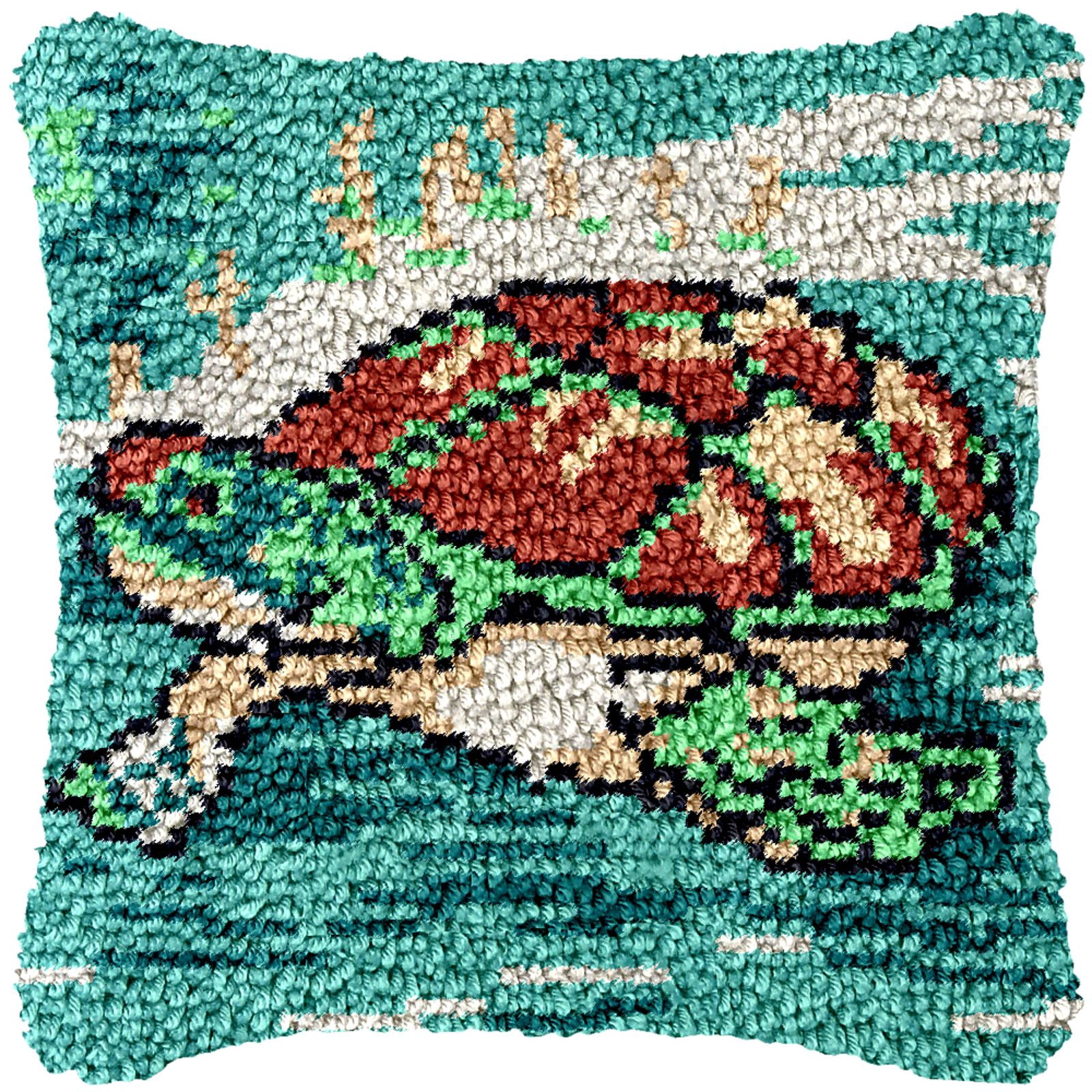 Latch Hook Kits for Adults Kids,Sea Turtle Pattern Color Printed Canvas DIY Throw Pillow Cover,Beginners Handmade Needlework Crafts Home Decoration 17x17inch
