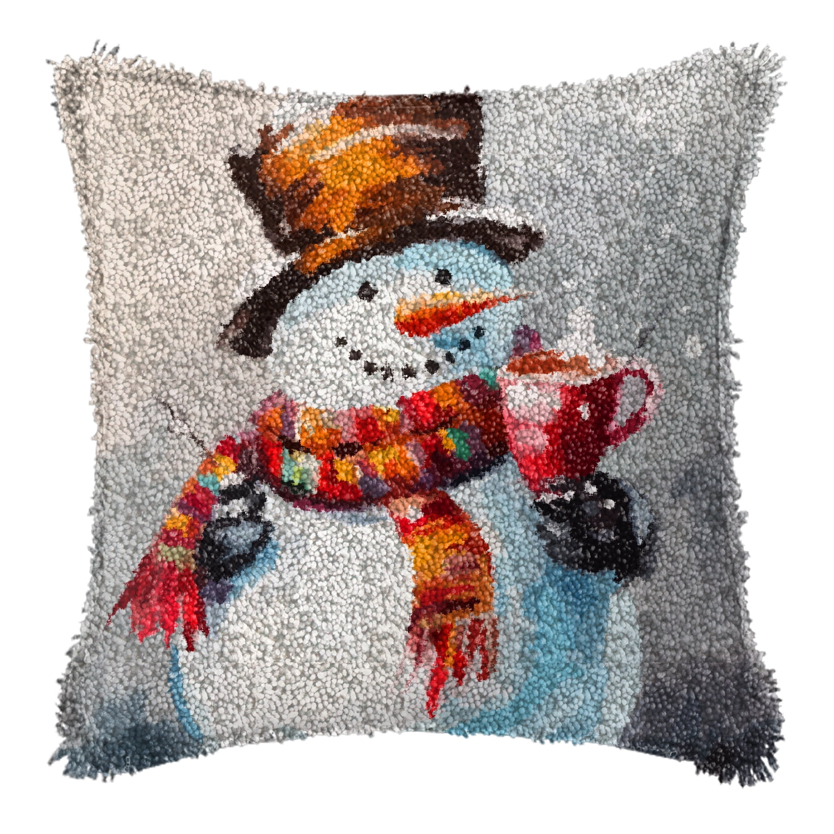 Latch Hook Kits for Adults Kids,Snowman Pattern Color Printed Canvas DIY Throw Pillow Cover,Beginners Handmade Needlework Crafts Home Decoration 17x17inch