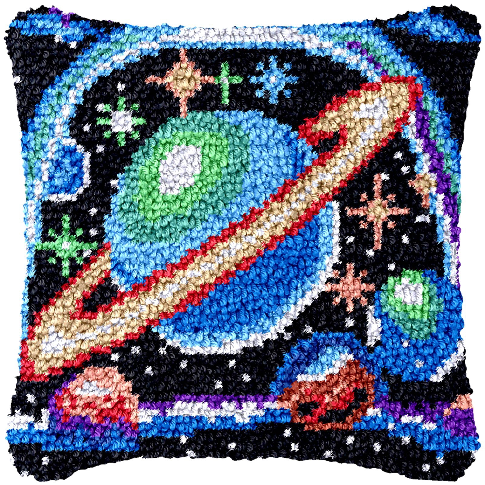 Latch Hook Kits for Adults Kids,Space Pattern Color Printed Canvas DIY Throw Pillow Cover,Beginners Handmade Needlework Crafts Home Decoration 17x17inch