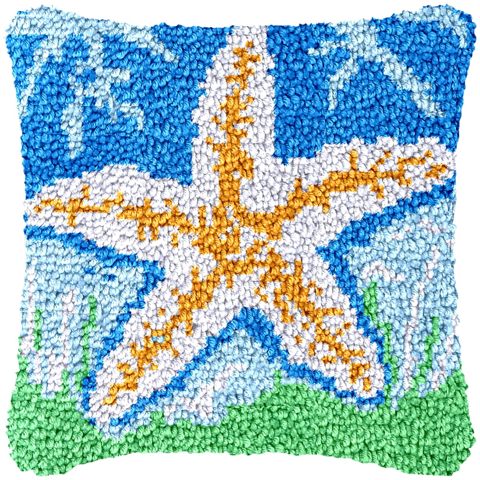 Latch Hook Kits for Adults Kids,Starfish Pattern Color Printed Canvas DIY Throw Pillow Cover,Beginners Handmade Needlework Crafts Home Decoration 17x17inch