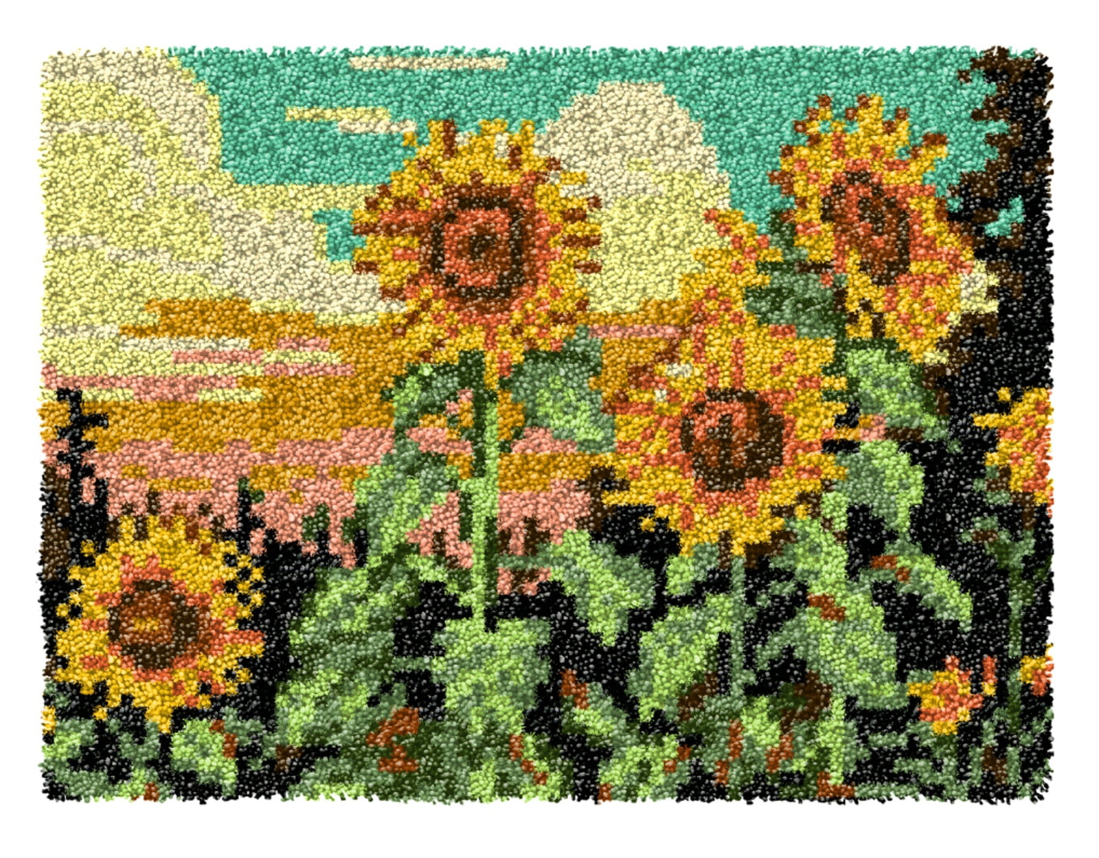 Latch Hook Kits for Adults Kids,Sunflower Pattern Color Printed Canvas DIY Rug Kits Carpet Embroidery Sofa Cushion,Beginners Handmade Needlework Crafts Home Decoration 20.5x15inch