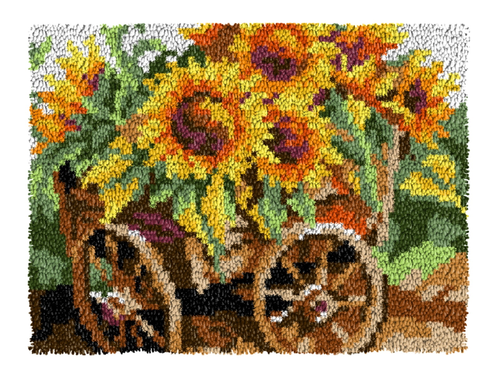 Latch Hook Kits for Adults Kids,Sunflower Pattern Color Printed Canvas DIY Rug Kits Carpet Embroidery Sofa Cushion,Beginners Handmade Needlework Crafts Home Decoration 20.5x15inch