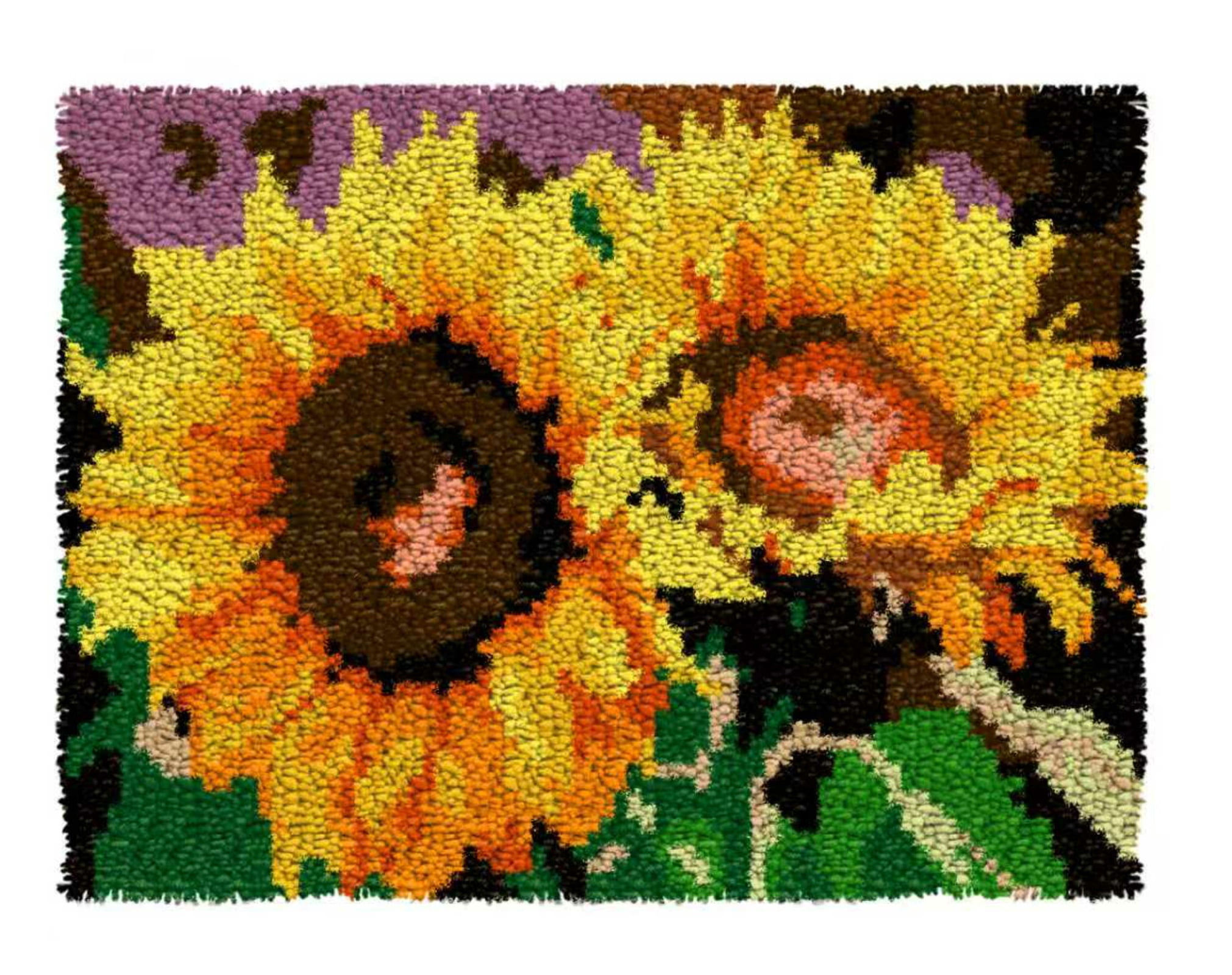 Latch Hook Kits for Adults Kids,Sunflower Pattern Color Printed Canvas DIY Rug Kits Carpet Embroidery Sofa Cushion,Beginners Handmade Needlework Crafts Home Decoration 20.5x15inch