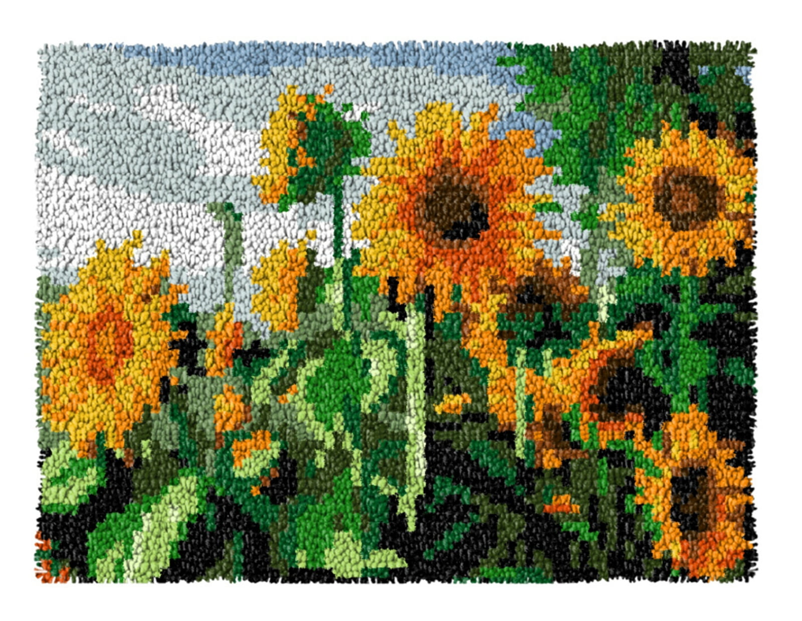 Latch Hook Kits for Adults Kids,Sunflower Pattern Color Printed Canvas DIY Rug Kits Carpet Embroidery Sofa Cushion,Beginners Handmade Needlework Crafts Home Decoration 20.5x15inch