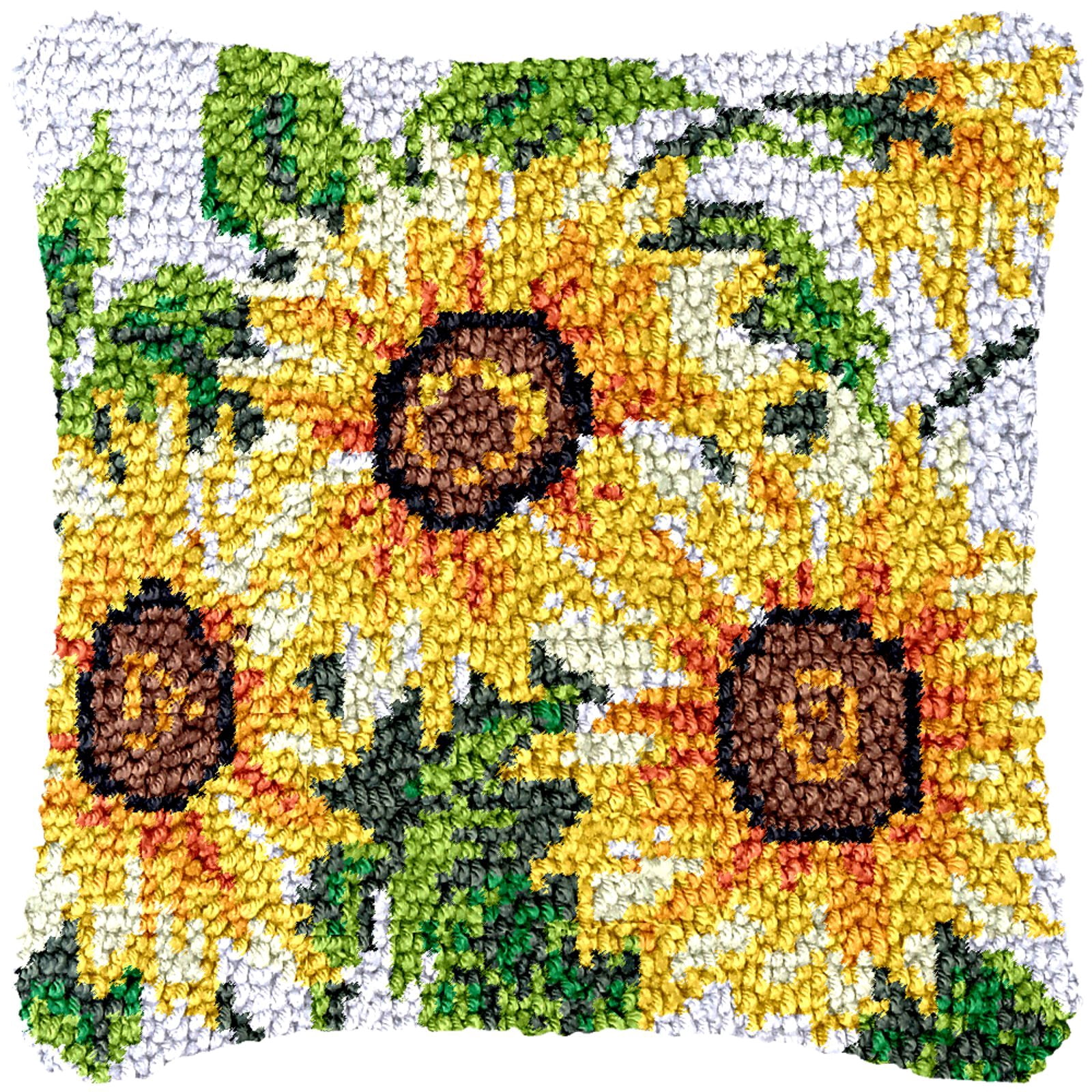 Latch Hook Kits for Adults Kids,Sunflower Pattern Color Printed Canvas DIY Throw Pillow Cover,Beginners Handmade Needlework Crafts Home Decoration 17x17inch