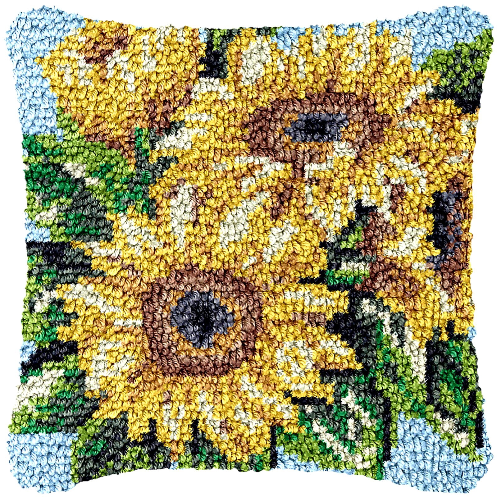 Latch Hook Kits for Adults Kids,Sunflower Pattern Color Printed Canvas DIY Throw Pillow Cover,Beginners Handmade Needlework Crafts Home Decoration 17x17inch