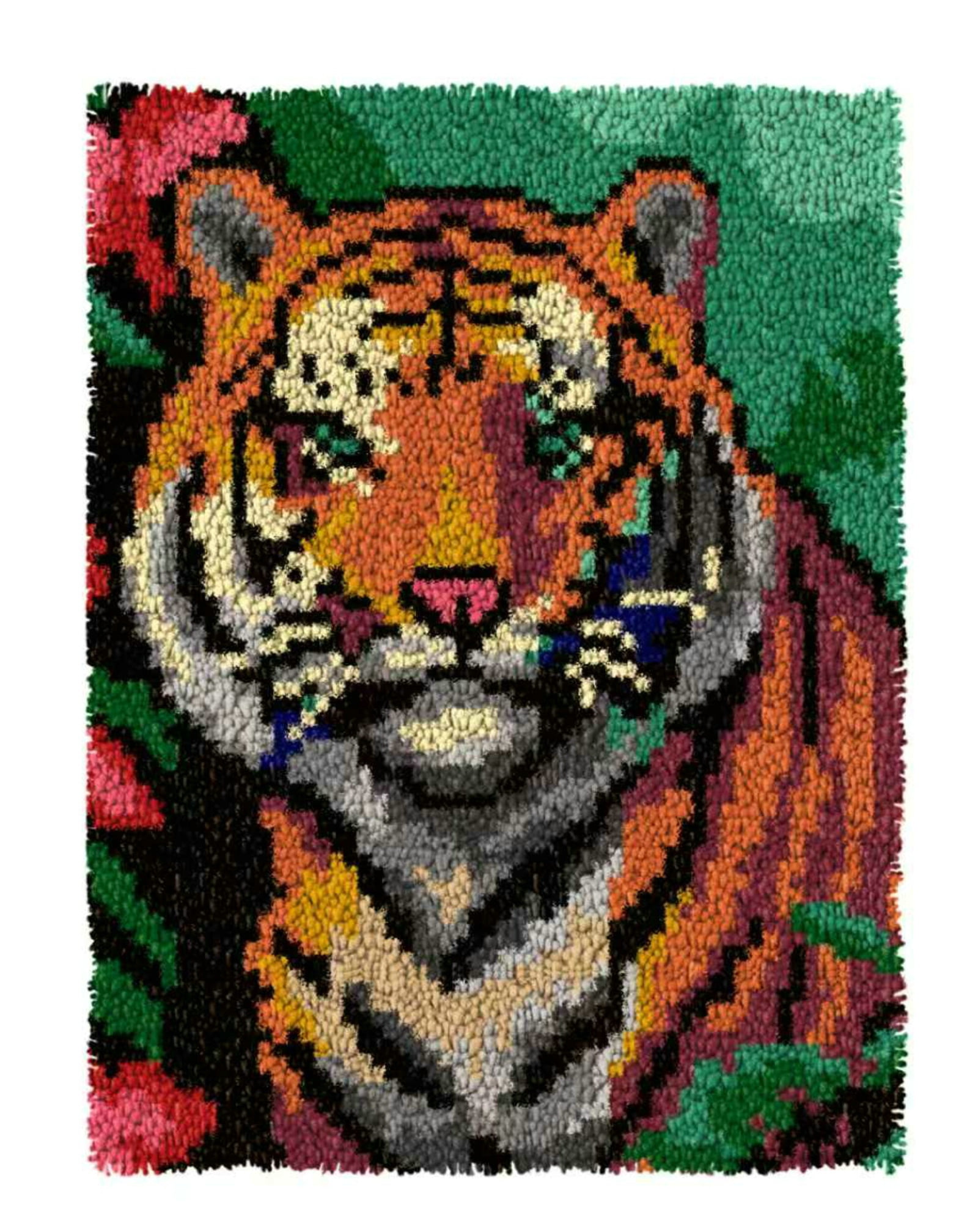 Latch Hook Kits for Adults Kids,Tiger Pattern Color Printed Canvas DIY Rug Kits Carpet Embroidery Sofa Cushion,Beginners Handmade Needlework Crafts Home Decoration 20.5x15inch