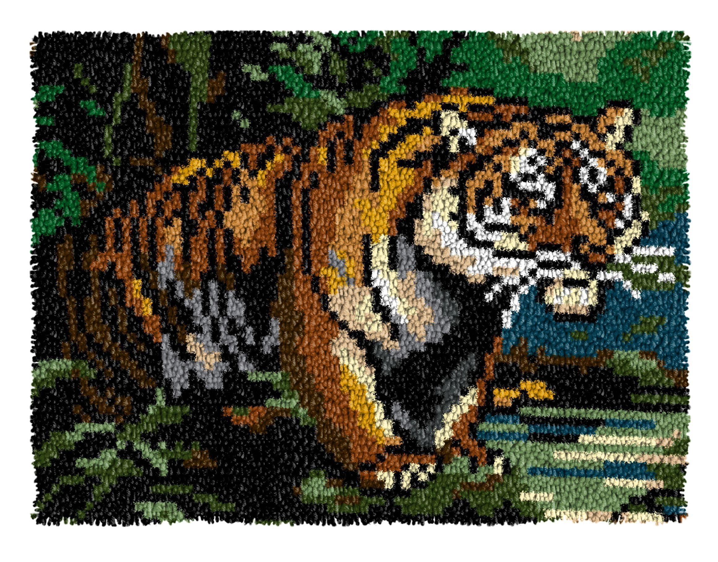 Latch Hook Kits for Adults Kids,Tiger Pattern Color Printed Canvas DIY Rug Kits Carpet Embroidery Sofa Cushion,Beginners Handmade Needlework Crafts Home Decoration 20.5x15inch
