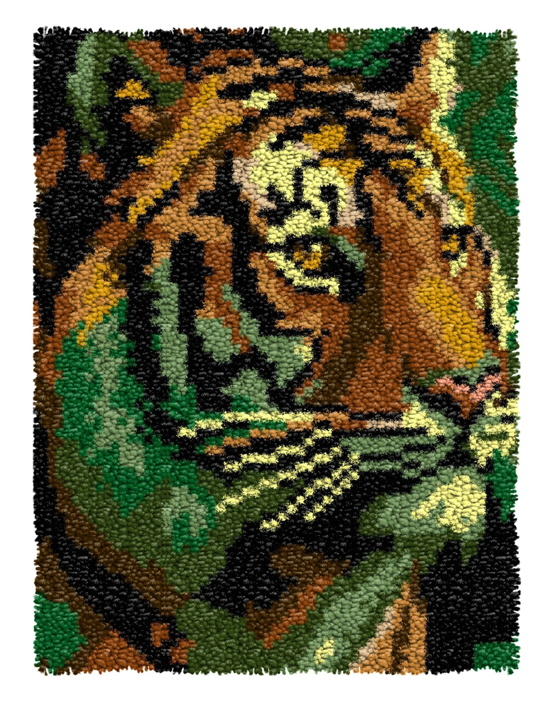 Latch Hook Kits for Adults Kids,Tiger Pattern Color Printed Canvas DIY Rug Kits Carpet Embroidery Sofa Cushion,Beginners Handmade Needlework Crafts Home Decoration 20.5x15inch
