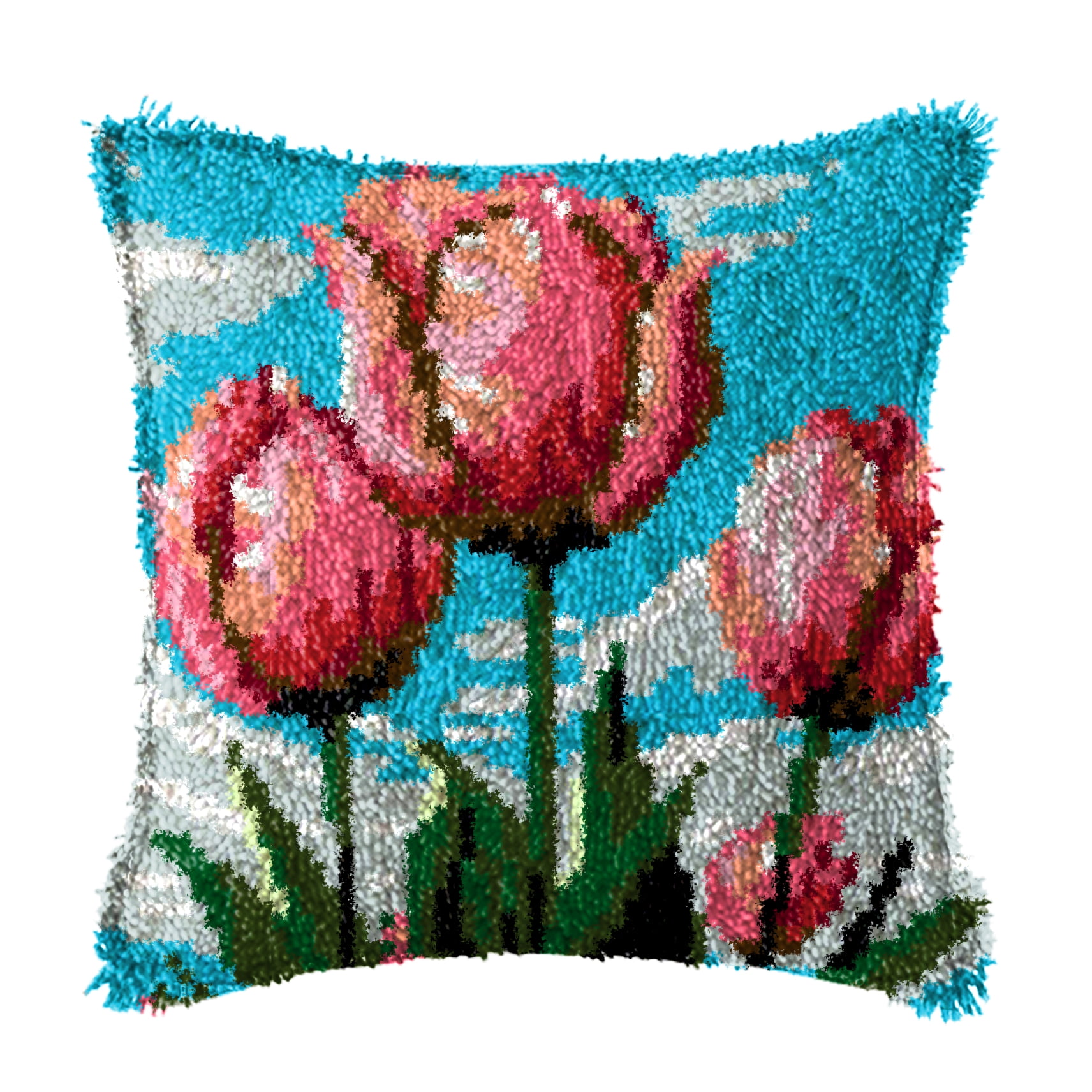 Latch Hook Kits for Adults Kids,Tulip Pattern Color Printed Canvas DIY Throw Pillow Cover,Beginners Handmade Needlework Crafts Home Decoration 17x17inch