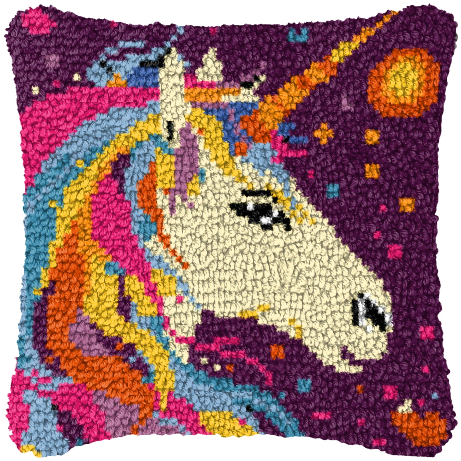 Latch Hook Kits for Adults Kids,Unicorn Pattern Color Printed Canvas DIY Throw Pillow Cover,Beginners Handmade Needlework Crafts Home Decoration 17x17inch