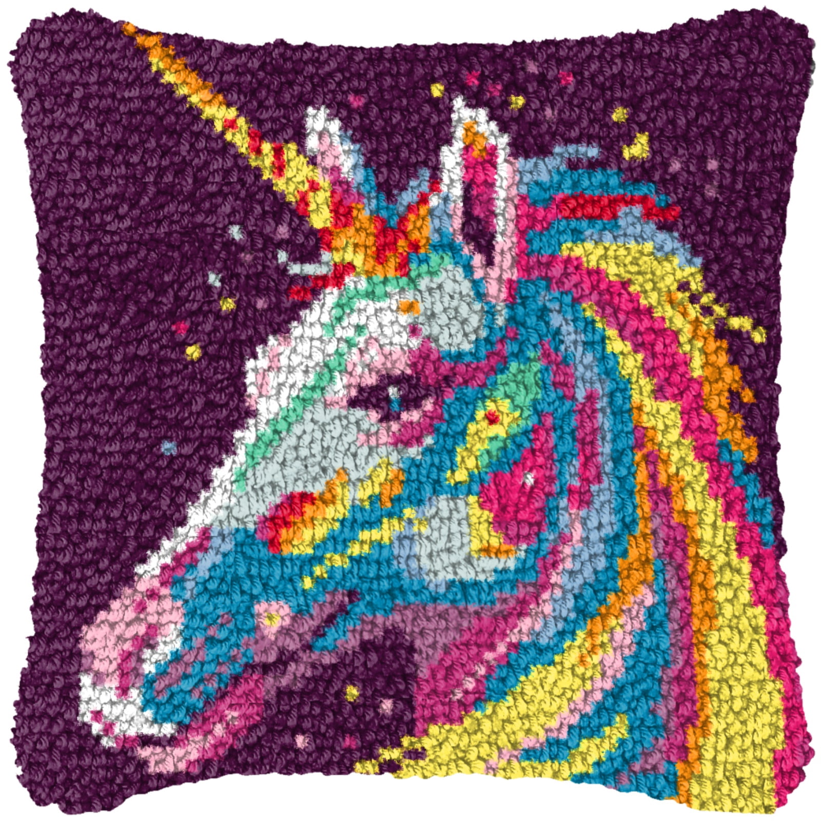 Latch Hook Kits for Adults Kids,Unicorn Pattern Color Printed Canvas DIY Throw Pillow Cover,Beginners Handmade Needlework Crafts Home Decoration 17x17inch