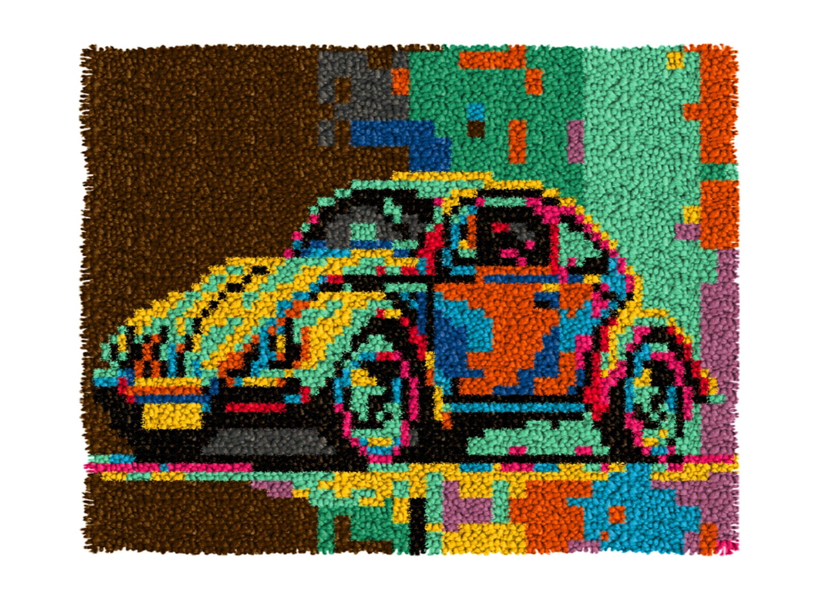 Latch Hook Kits for Adults Kids,Volkswagen Beetle Pattern Color Printed Canvas DIY Rug Kits Carpet Embroidery Sofa Cushion,Beginners Handmade Needlework Crafts Home Decoration 20.5x15inch