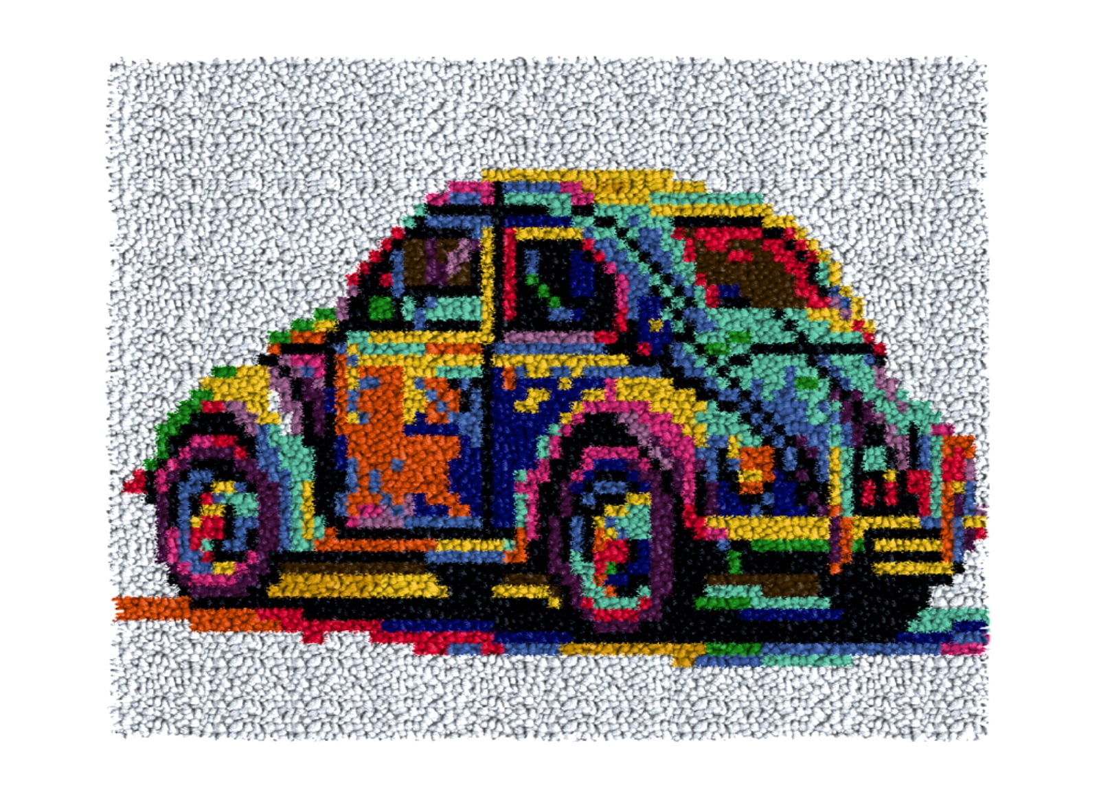 Latch Hook Kits for Adults Kids,Volkswagen Beetle Pattern Color Printed Canvas DIY Rug Kits Carpet Embroidery Sofa Cushion,Beginners Handmade Needlework Crafts Home Decoration 20.5x15inch