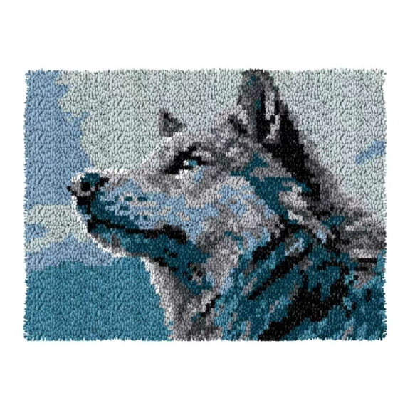 Latch Hook Kits for Adults Kids,Wolf Pattern Color Printed Canvas DIY Rug Kits Carpet Embroidery Sofa Cushion,Beginners Handmade Needlework Crafts Home Decoration 20.5x15inch