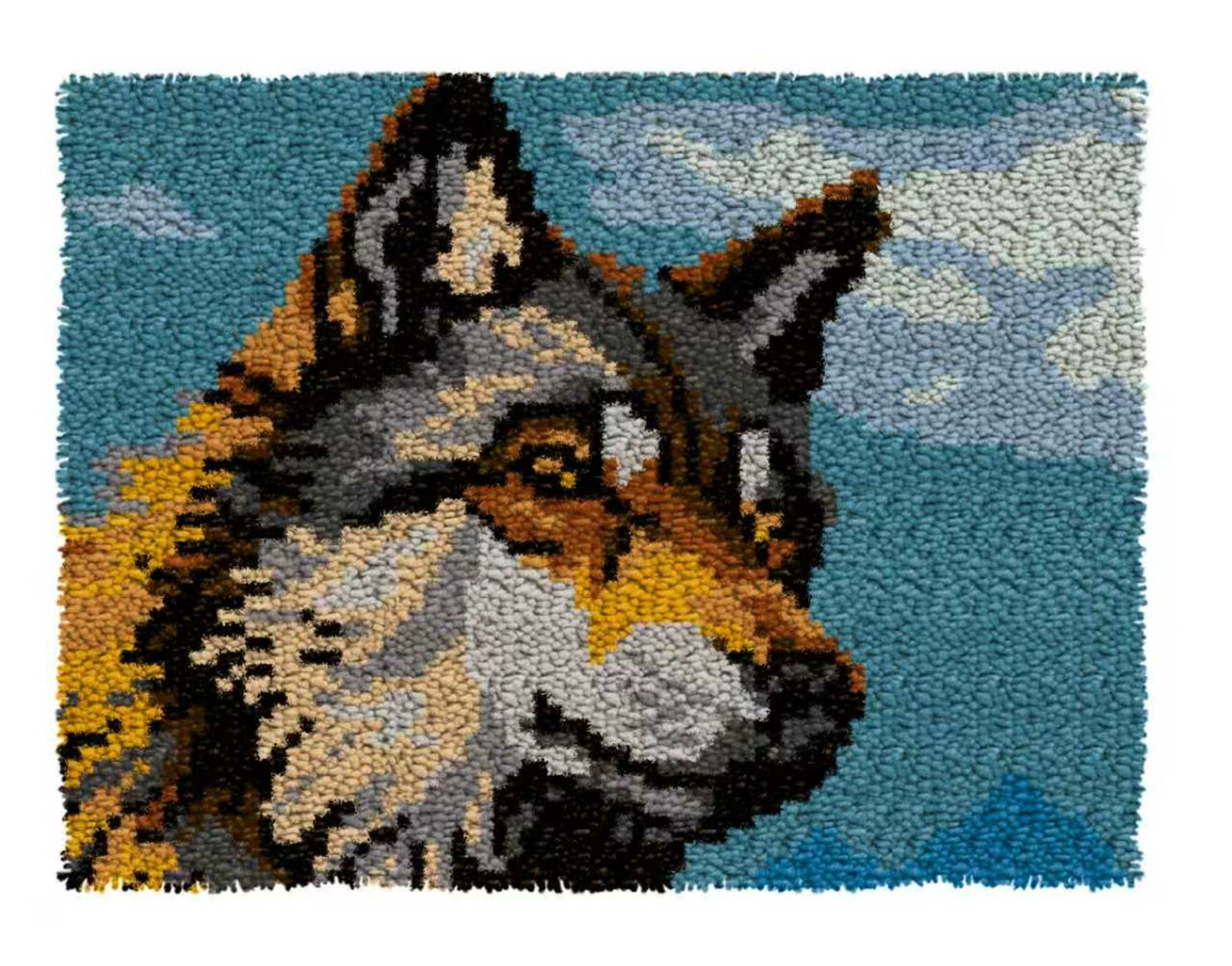 Latch Hook Kits for Adults Kids,Wolf Pattern Color Printed Canvas DIY Rug Kits Carpet Embroidery Sofa Cushion,Beginners Handmade Needlework Crafts Home Decoration 20.5x15inch