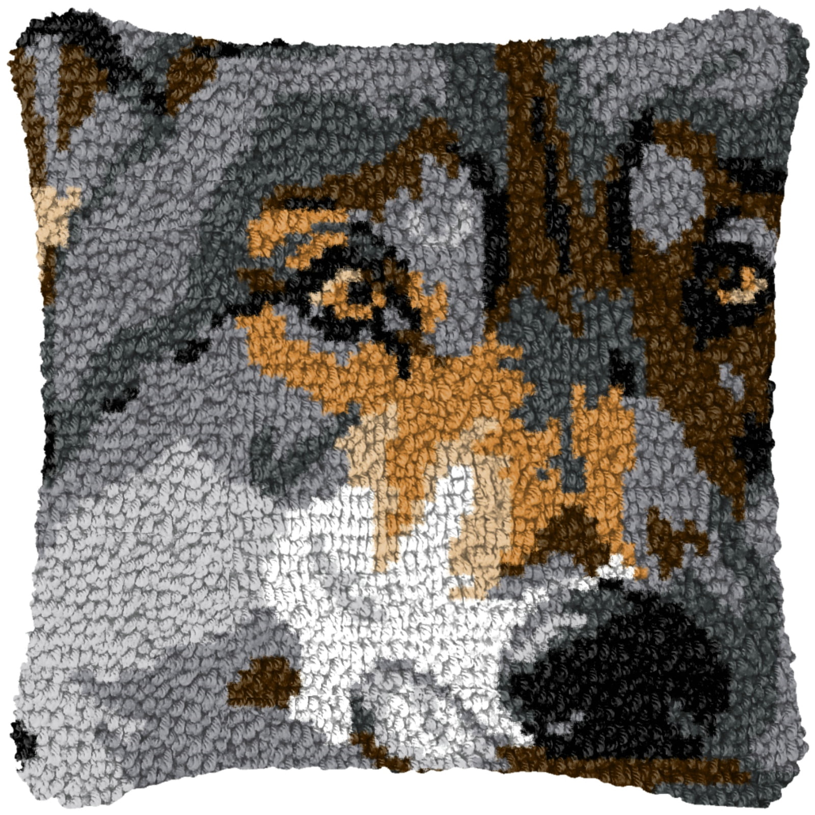 Latch Hook Kits for Adults Kids,Wolf Pattern Color Printed Canvas DIY Throw Pillow Cover,Beginners Handmade Needlework Crafts Home Decoration 17x17inch
