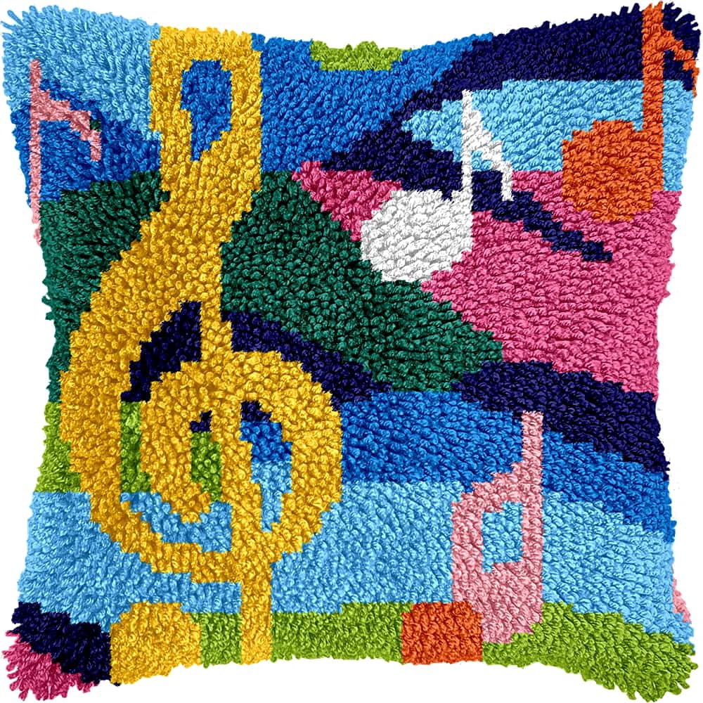 Latch Hook Kits For Adults -Musical Symbols Latch Hook Pillow Kits For Kids, Crochet Yarn Kit For Beginners, Diy Needlework Crafts Cover Case With Printed Canvas 17X17Inch