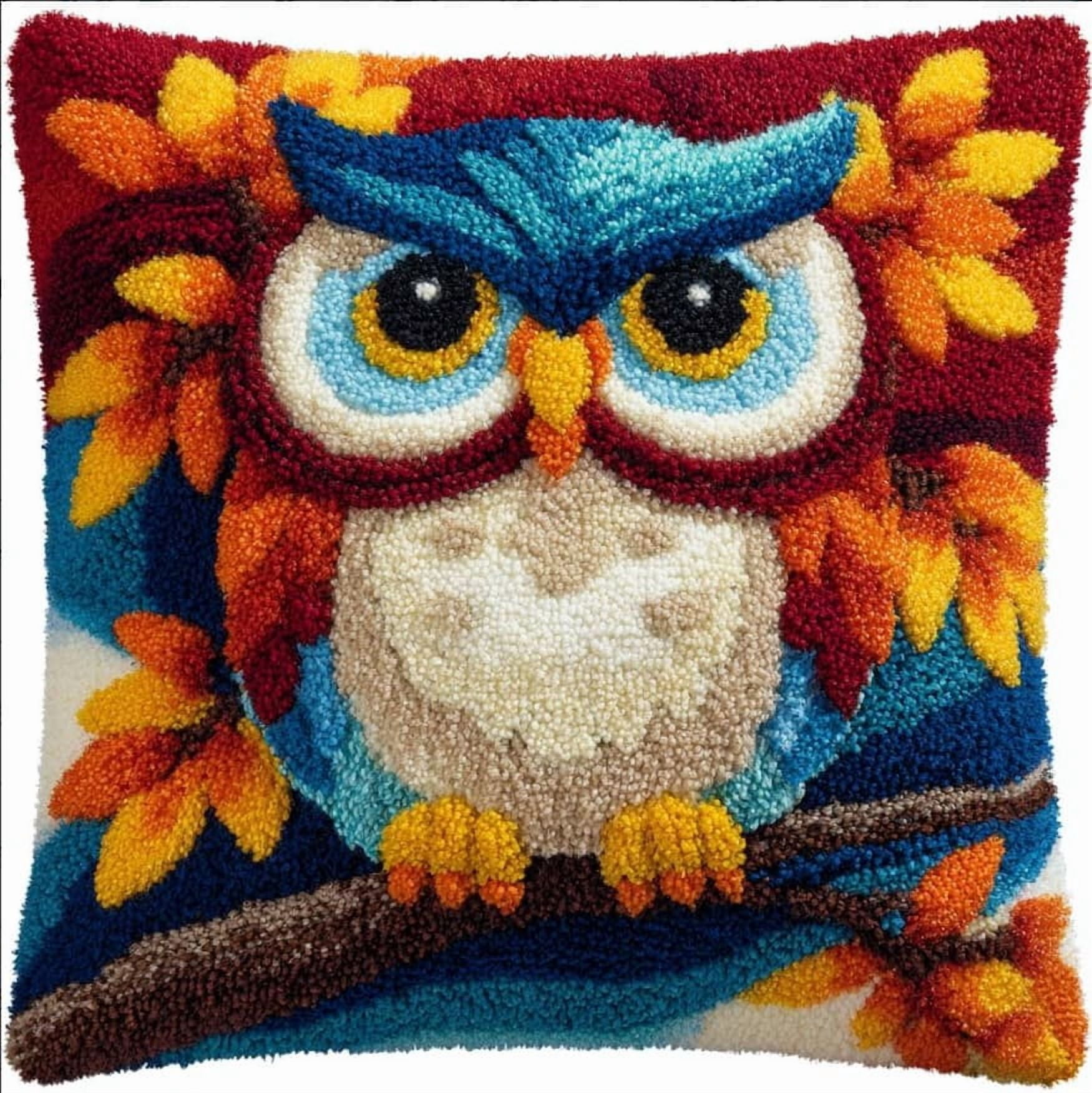 Latch Hook Kits For Adults -Owl Latch Hook Pillow Kits For Kids,Crochet Yarn Kit For Beginners,Diy Needlework Crafts Cover Case With Printed Canvas 17X17Inch