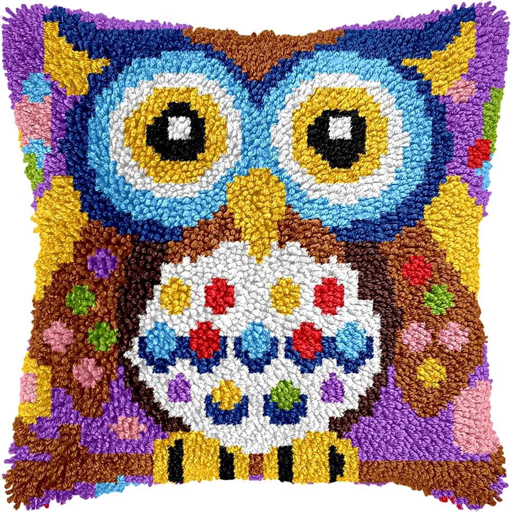 Latch Hook Kits For Adults -Owl Latch Hook Pillow Kits For Kids, Crochet Yarn Kit For Beginners, Diy Needlework Crafts Cover Case With Printed Canvas 17X17Inch