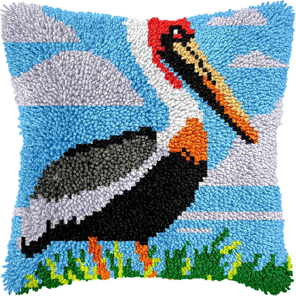 Latch Hook Kits For Adults -Pelicans Latch Hook Pillow Kits For Kids, Crochet Yarn Kit For Beginners, Diy Needlework Crafts Cover Case With Printed Canvas 17X17Inch