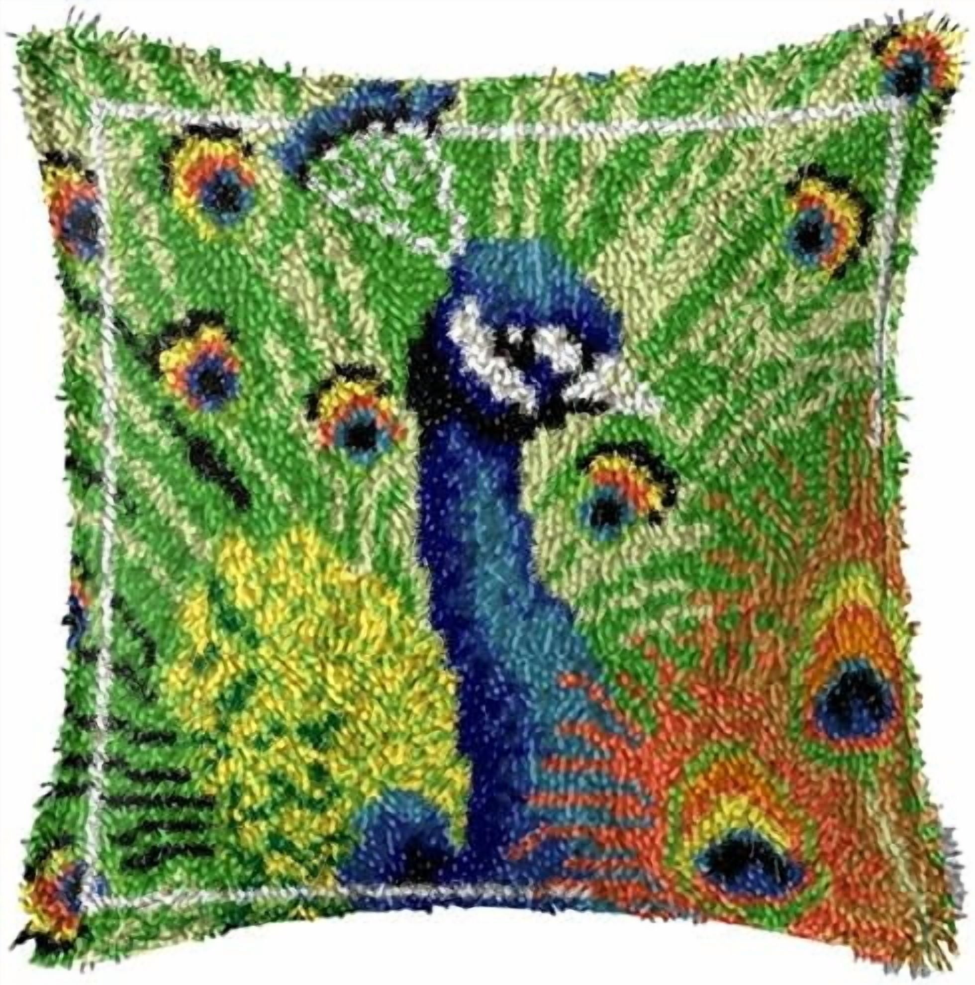 Latch Hook Kits for Adults Pillow, Peacock | DIY Cushion Lock Hook Carpet Kit Handicraft Embroidery Pillowcase Crochet Flower Needle Handmade(43×43Cm)