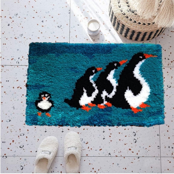 Latch Hook Kits for Adults Rug, Penguin | DIY Rug Making Kit for Adults Color Latch Kits, Latch Hook Cushion Kits, Kids Latch Hook Rug Kit, Latch Hook Craft Kits, Carpet Crochet Kits 5038cm/20*15in