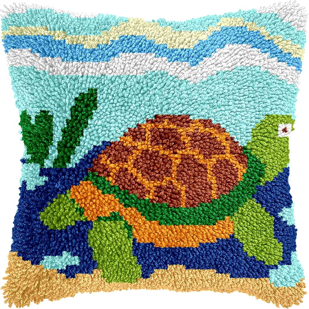 Latch Hook Kits For Adults -Sea Turtle Latch Hook Pillow Kits For Kids, Crochet Yarn Kit For Beginners, Diy Needlework Crafts Cover Case With Printed Canvas 17X17Inch