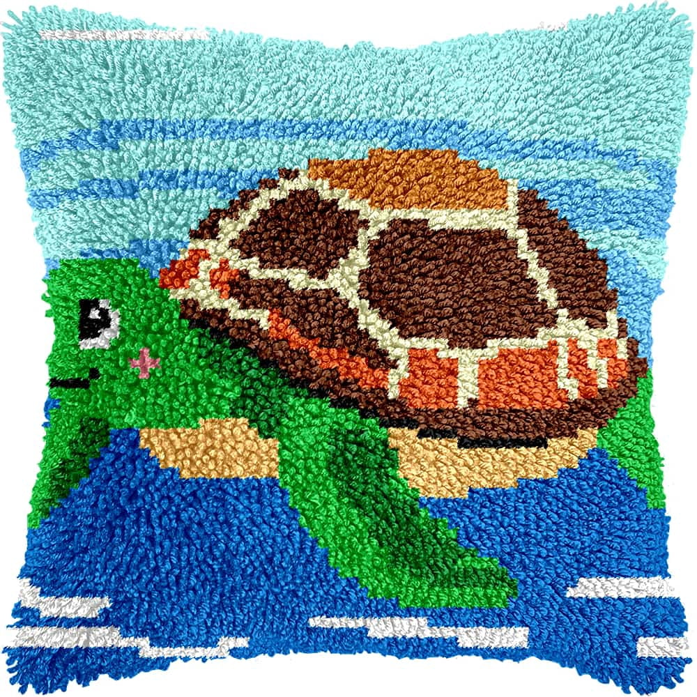 Latch Hook Kits For Adults -Sea Turtle Latch Hook Pillow Kits For Kids, Crochet Yarn Kit For Beginners, Diy Needlework Crafts Cover Case With Printed Canvas 17X17Inch