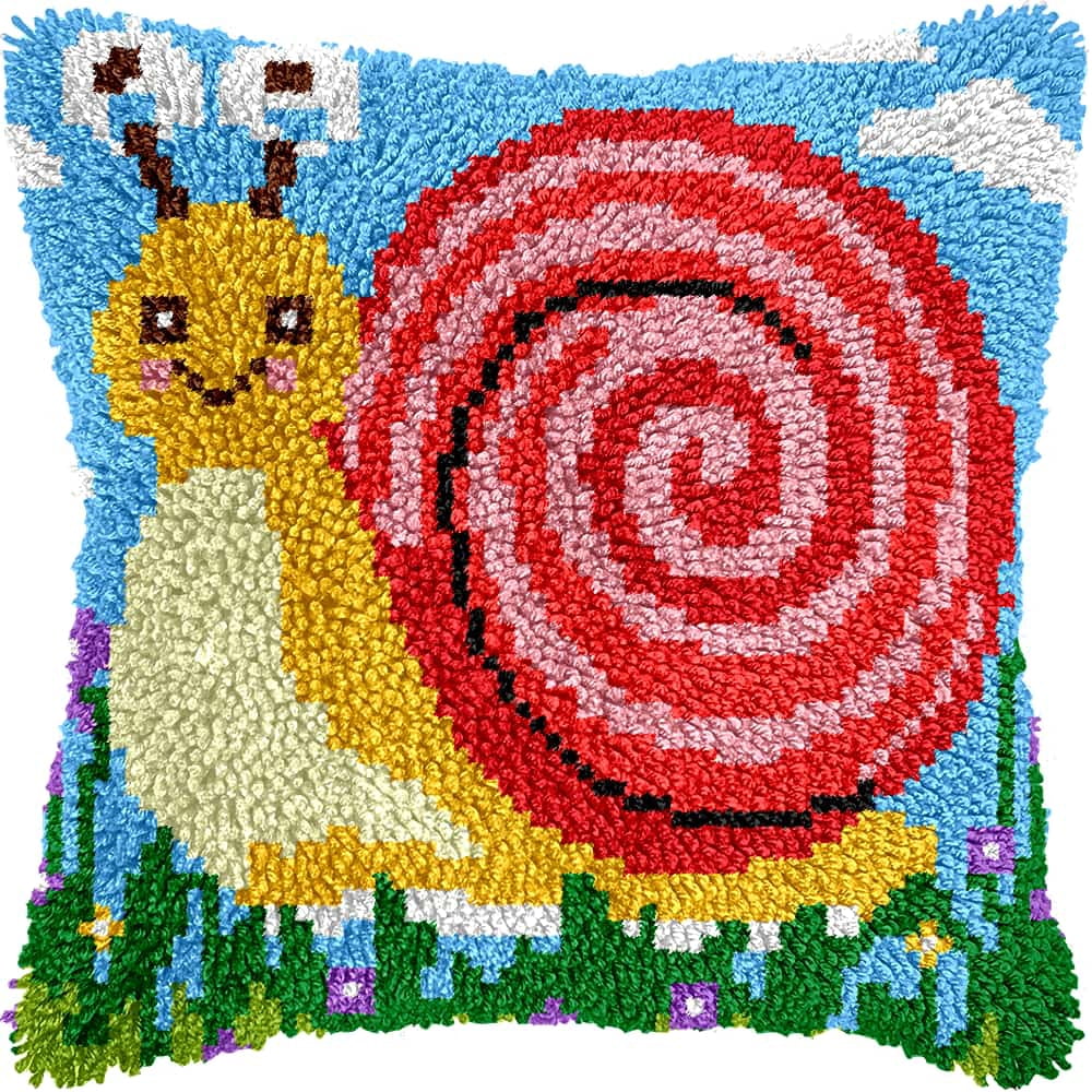 Latch Hook Kits For Adults -Snails Latch Hook Pillow Kits For Kids, Crochet Yarn Kit For Beginners, Diy Needlework Crafts Cover Case With Printed Canvas 17X17Inch
