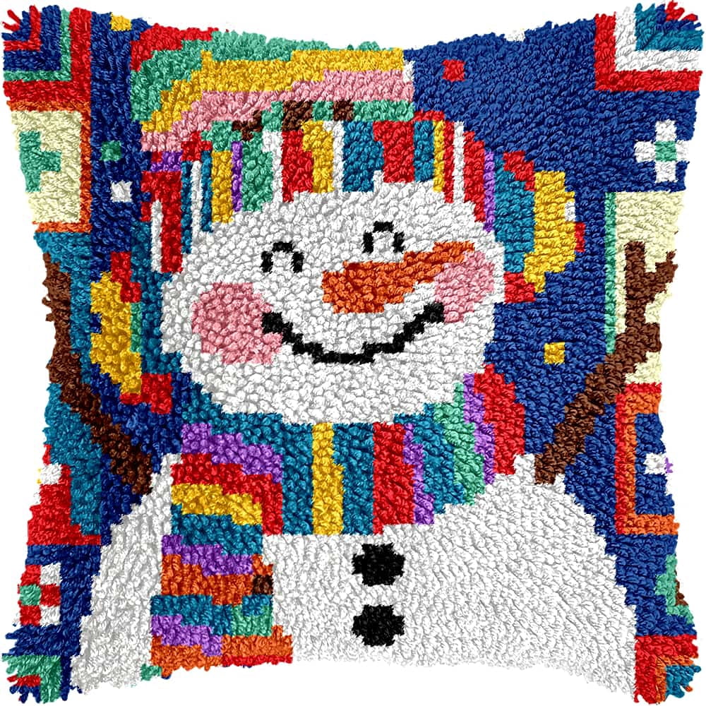Latch Hook Kits For Adults -Snowman Latch Hook Pillow Kits For Kids,Crochet Yarn Kit For Beginners,Diy Needlework Crafts Cover Case With Printed Canvas 17X17Inch