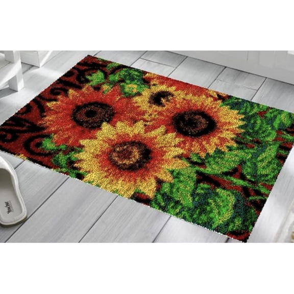 Latch Hook Kits for Adults - Sunflower Rug Kits 24X16 in, DIY Latch Hook Rug Kit, Cross Stitch Rug Making Kit, Carpet Making Crochet Kits Embroidery Kits Needlework Crafts for Home Decor, 60X40CM