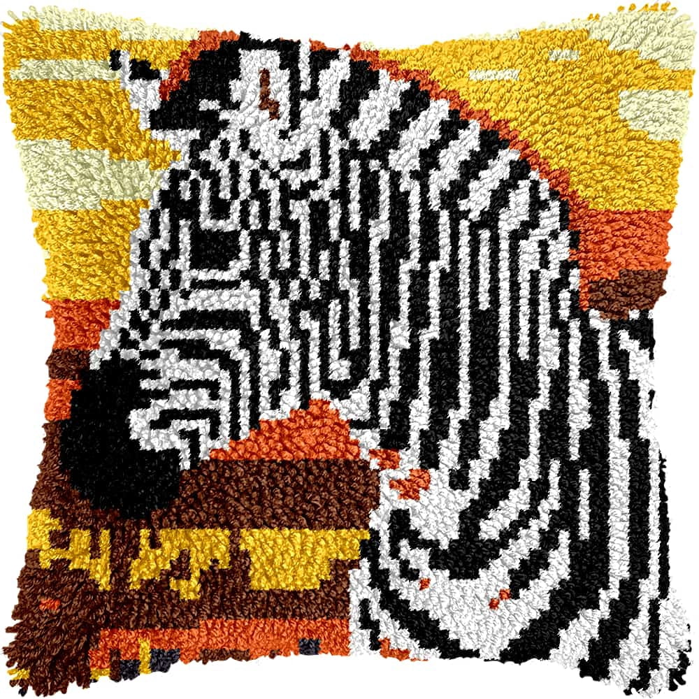 Latch Hook Kits For Adults -Zebra Latch Hook Pillow Kits For Kids, Crochet Yarn Kit For Beginners, Diy Needlework Crafts Cover Case With Printed Canvas 17X17Inch
