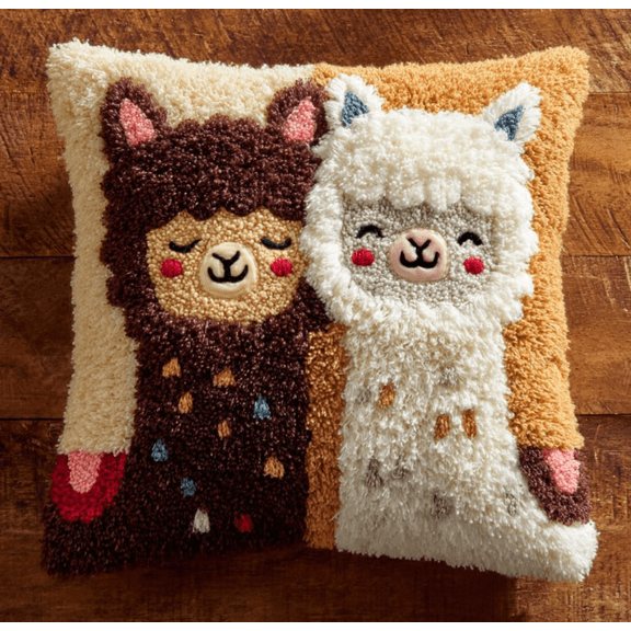 Latch Hook Kits, Animal Alpaca Pillow Cover DIY Crochet Hook Cushion Rug Making Kits With Printed Pattern Canvas Needlework Hooking Adorment 43x43cm
