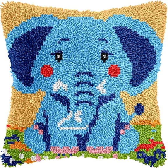 Latch Hook Kits, Baby Elephant Pillow Diy Rug Crochet Hook Cushion Making Kits With Preprinted Pattern Canvas Handmade Cushion Kit 43X43Cm