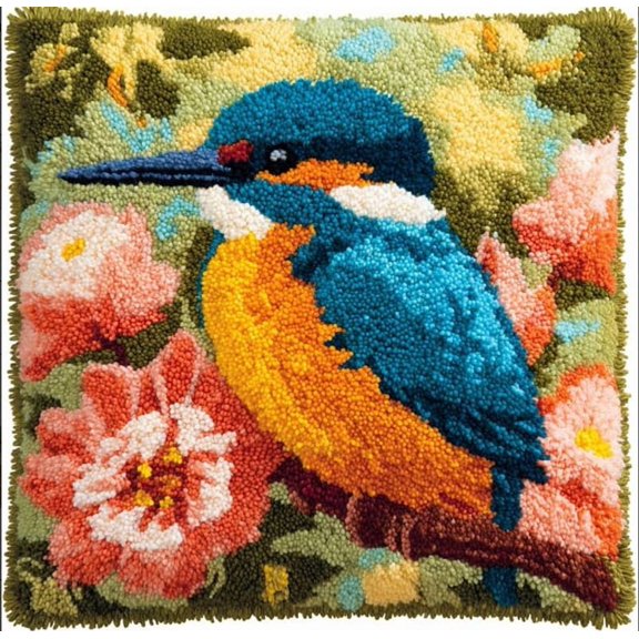 Latch Hook Kits, Bird Pillow Cover Diy Crochet Hook Cushion Rug Making Kits With Printed Pattern Canvas Needlework Hooking Adorment 43X43Cm