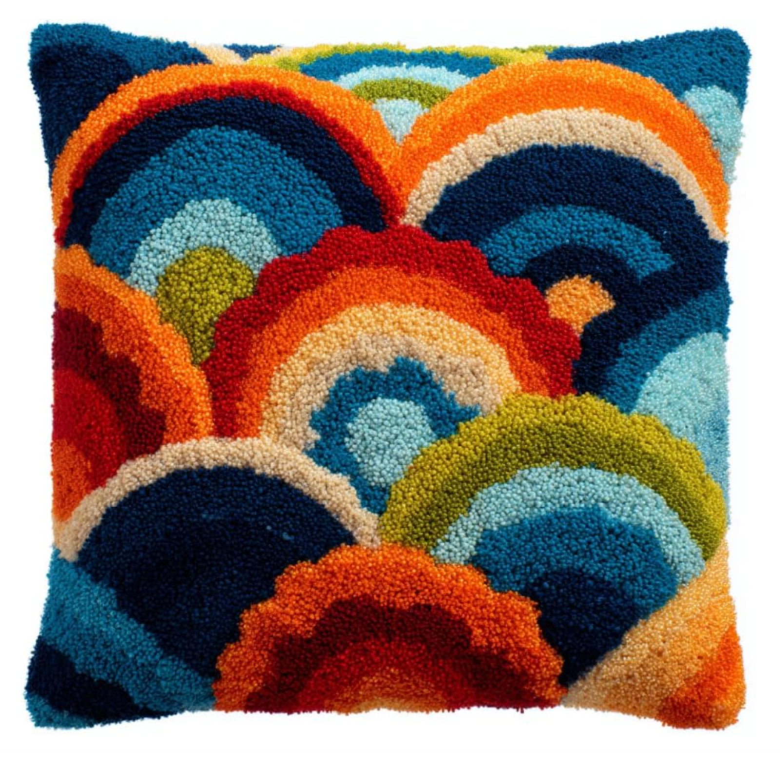 Latch Hook Kits, Colorful Patterns Pillow DIY Rug Crochet Hook Cushion Making Kits Preprinted Pattern Canvas Handmade Rug Pillow Hooking Kit 43x43cm
