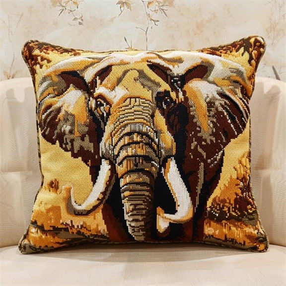 Latch Hook Kits Cushion for Adults Elephant Latch Hook Pillow Kits 17X17Inch DIY Handmade Pillowcase for Beginners Pre-Printed Pattern Needlework Crochet Craft Kits for Sofa Decoration