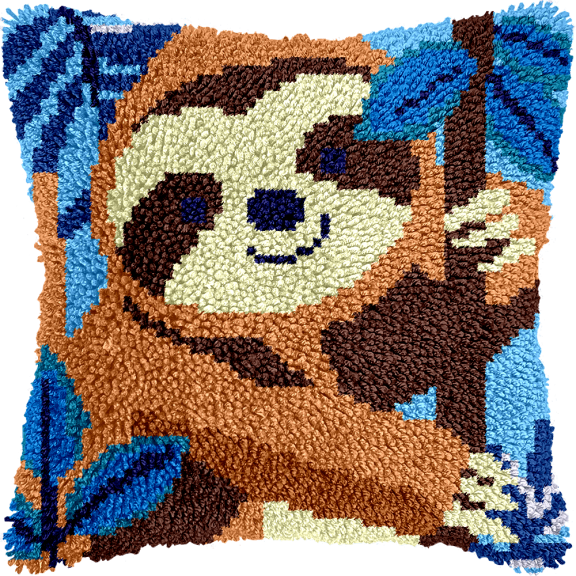 Latch Hook Cushion Kit, Animal Sloth DIY Crochet Pillow Kit for Beginners 43x43cm