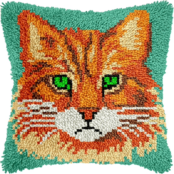 Latch Hook Cushion Kit, Animals and Cats DIY Crochet Pillow Kit for Beginners 43x43cm