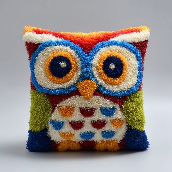 Latch Hook Kits DIY Crochet Pillow Kit Animals, cats, owls Pre-Printed Pillowcase Needlework Cushion Cover 17x17inch