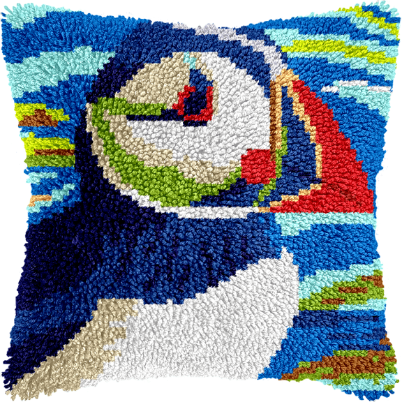 Latch Hook Cushion Kit, Animal Puffin DIY Crochet Pillow Kit for Beginners 43x43cm