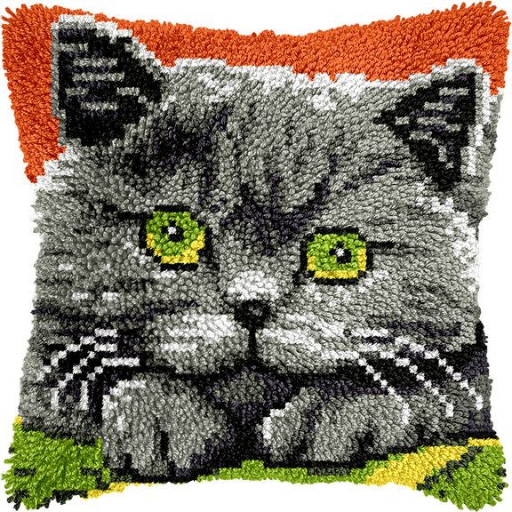 Latch Hook Cushion Kit, Animals and Cats DIY Crochet Pillow Kit for Beginners 43x43cm