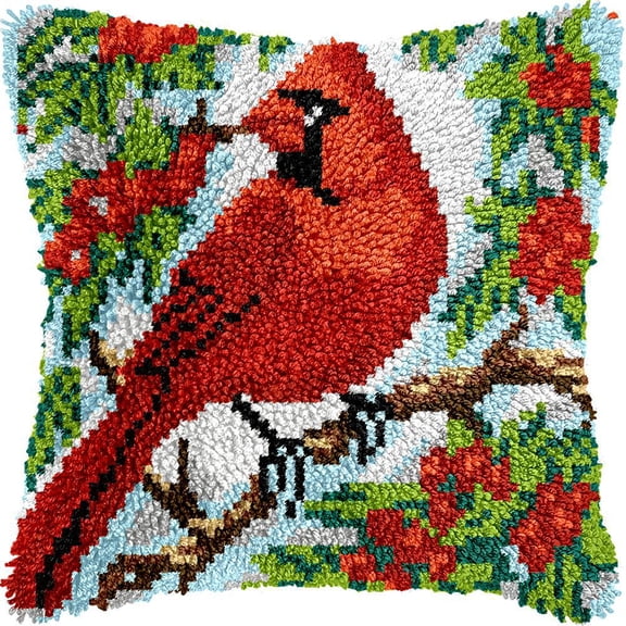 Latch Hook Kits for DIY Throw Pillow Cover, Cute Bird Pattern Sofa Cushion Cover Latch Hook Craft Kits with Printed Canvas for Beginners Adults - 17 x 17 Inch