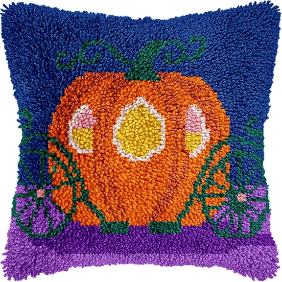 Latch Hook Kits For Diy Throw Pillow Cover, Pumpkin Colorful Handmade Pillow Case Cross-Stitch Embroidery Cushion For Home Decoration, Festival 17X17Inch