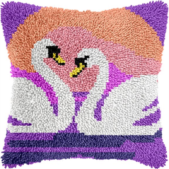 Latch Hook Kits For Diy Throw Pillow Cover, Two Swans Colorful Handmade Pillow Case Cross-Stitch Embroidery Cushion For Home Decoration, Festival 17X17Inch