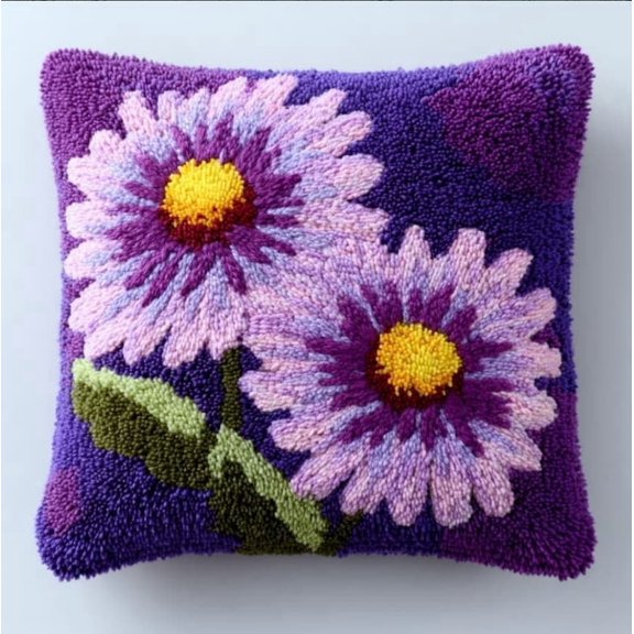 Latch Hook Kits, Flower Pillow Cover Diy Crochet Hook Cushion Rug Making Kits With Printed Pattern Canvas Needlework Hooking Adorment 43X43Cm