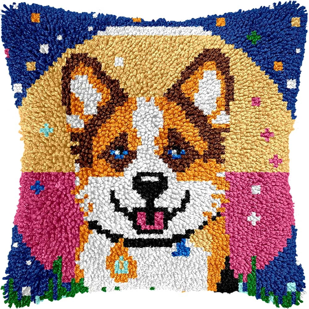 Latch Hook Kits For Adults Animal Dog Diy Latch Hook Rug Kit For Beginners Embroidery Cushion Canvasfor Adult Beginners 43X43Cm